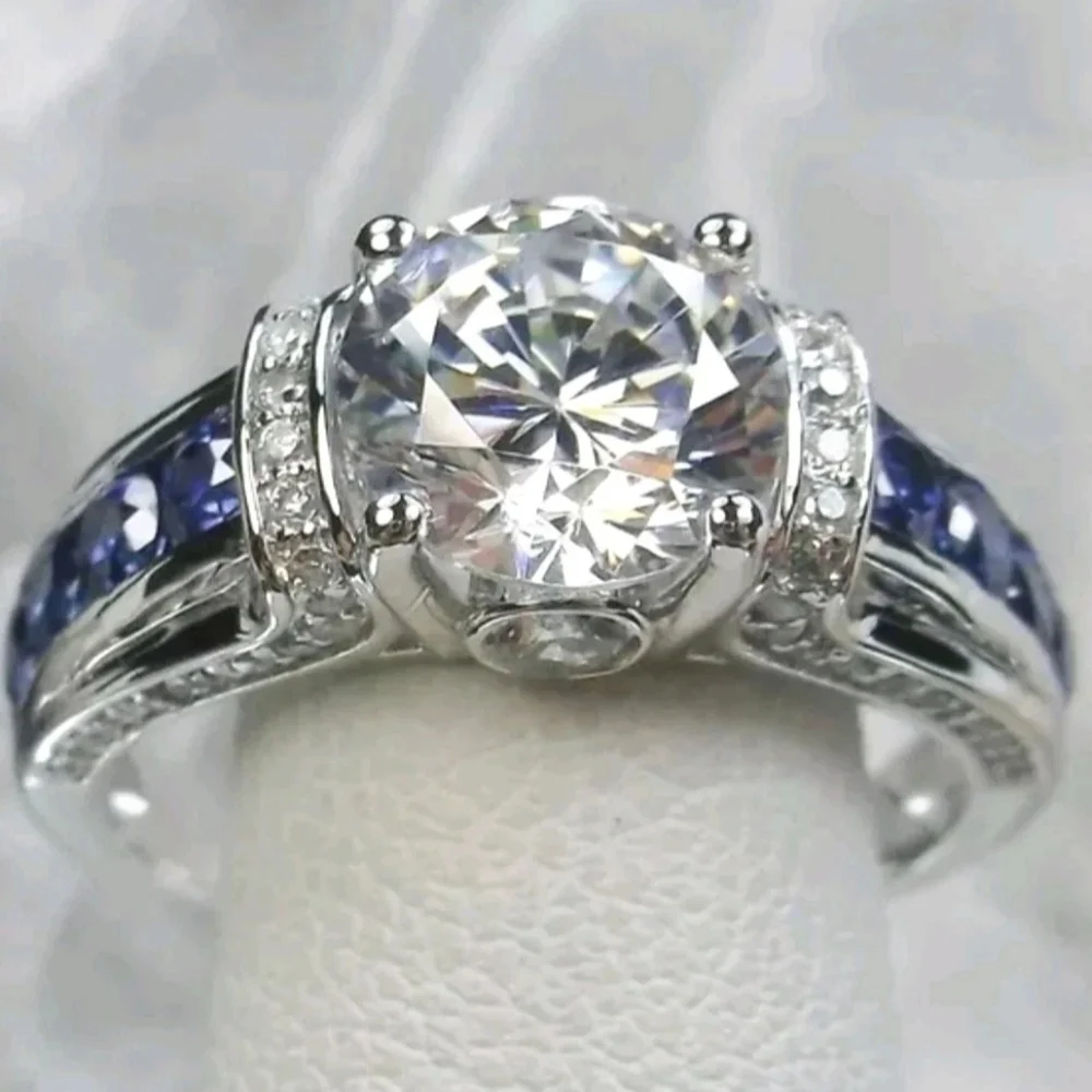 3Ct Round Cut Lab Created Diamond Sapphire Engagement Ring 14K White Gold Plated